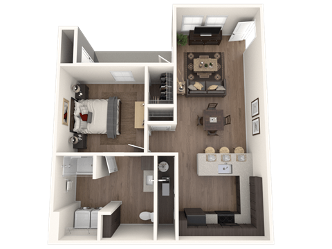 Floor plan for 1 bed, 1 bath, 829 sqft